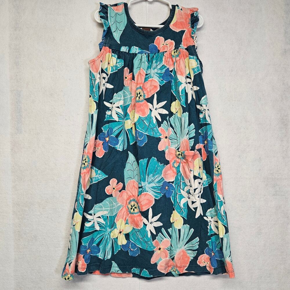 Tea Collection Girls Teal Pink Tropical Floral Midi Dress Sleeveless Summer 10